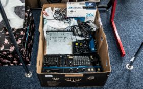 Box of Electronic Oddments including a Garmin sat nav, VEC 2050 video effects console,