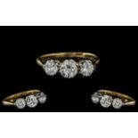 Ladies 18ct Gold - Platinum 3 Stone Diamond Set Ring, Gallery Setting.