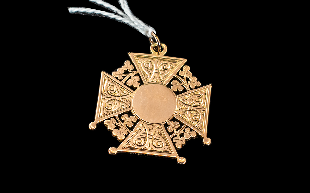9ct Gold Fob, in the form of a Maltese Cross, unmarked, tests gold.