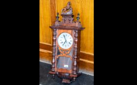 Wooden Wall Clock with twisted side supports and decorative top finial of a rearing horse,