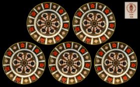 Royal Crown Derby Set of 6 Large Old Imari Pattern Gold Banded Cabinet Plates. Pattern No 1128.