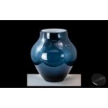 Villeroy & Boch Blue Glass Vase, with white interior, lovely statement piece, measures 9" tall.