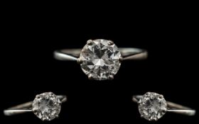 18ct White Gold Attractive Single Stone Diamond Ring,