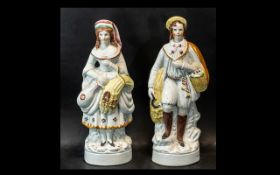 Two Staffordshire Flatback Figures of a Milk Maid and Farmer height 13 inches.