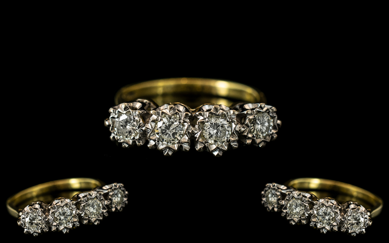 18ct Gold - Attractive Illusion Set 5 Stone Diamond Ring. Fully Hallmarked for 750, The Five White