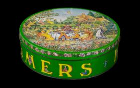 Huntley & Palmer Biscuit Tin 'Rude' Edition, decorated with a tea party and cottage.