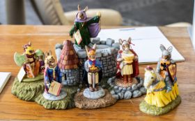 Royal Doulton Bunnykins Figurines - Arthurian Legends Collection, on Castle Stand, comprises Merlin,