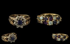 Two 9ct Gold Dress Rings one set with black sapphire and diamond chips,