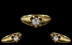 18ct Gold - Attractive Single Stone Diamond Set Dress Ring, Gypsy Setting.