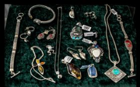 Collection of Silver Jewellery, comprising silver snake bracelet, silver decorative bracelet,