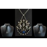 Victorian Period Platinum and Gold Stunning Diamond and Sapphire Set Ornate Pendant Necklace,