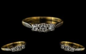 18ct Gold and Platinum Exquisite - Attractive 3 Stone Diamond Set Ring. Marked 18ct Gold and