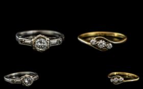 Two Antique 18ct Gold Diamond Rings one set with three stones on a twist stamped 18 ct plat,