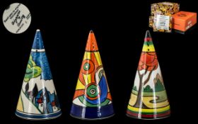 Wedgwood - Clarice Cliff Trio of Hand Painted Ltd and Numbered Edition Conical Shaped Sugar