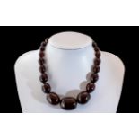 Early 1920s Superior Quality Cherry Amber Graduated Beaded Necklace with screw fit clasp;