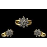 18ct Yellow Gold - Attractive Diamond Set Cluster Ring, Flower-bud Design. Full Hallmark for 750