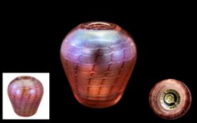 John Ditchfield Signed Small Glass Vase of Ovoid Form, With Ruby Red Colour way.