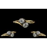 18ct Gold - Attractive 2 Stone Diamond Set Ring. Marked 18ct to Interior of Shank.