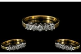 18ct Gold - Attractive 5 Stone Diamond Set Ring. Marked 750 to Interior of Shank.