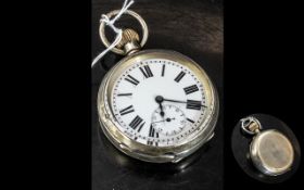Large Open Faced Railway Pocket Watch - White Enamelled Dial,