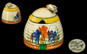 Clarice Cliff 1930's Hand Painted Beehive Lidded Pot ' Crocus ' Pattern. c.1929.