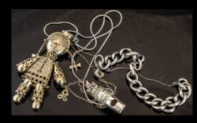 A Collection of Silver to include a Large Rag doll pendant and chain,