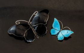 Two Silver Enamel Butterfly Brooches the largest is 33 x 62 mm.