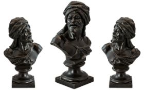 Late 19th Century French Bronze Bust of a Bedouin, raised on a socle form base. Height 9.25".