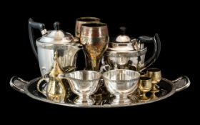 Collection of Silver Plated Ware, comprising an oval twin handled tray with decorated edging,