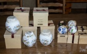 Box of 12 Pomanders, assorted styles and designs, porcelain, floral, etc.