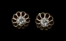 A Fine Pair of Diamond Set Stud Earrings In 18ct Gold, Flower head Design. Marked 750.