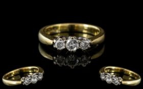 18ct Yellow Gold - Attractive 3 Stone Diamond Set Ring.