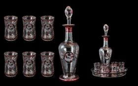Bohemian 19th Century Fine Cranberry and Clear Glass ( 8 ) Piece Drinking Set.