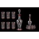 Bohemian 19th Century Fine Cranberry and Clear Glass ( 8 ) Piece Drinking Set.