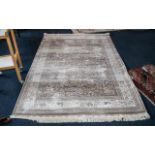 Cream & Mushroom Fine Woven Bamboo Silk Hunting Scene Rug, beautiful design, unused. Measures 230