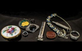 A Mixed Collection to include a silver brooch, costume jewellery, silver ring, a silver posy holder,