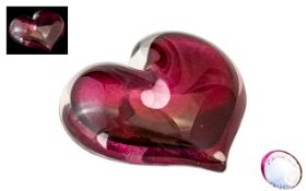 John Ditchfield - Signed Superb Ruby Red Colour way Heart Shaped Paperweight with Glasform Label