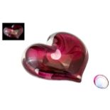 John Ditchfield - Signed Superb Ruby Red Colour way Heart Shaped Paperweight with Glasform Label