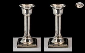Early 20th Century Fine Pair of Sterling Silver Candlesticks with Square Stepped Bases. Hallmark