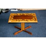 Modern Inlaid Side Table, 24'' long x 17'' wide and 13'' deep. Inlaid pattern, raised on pedestal