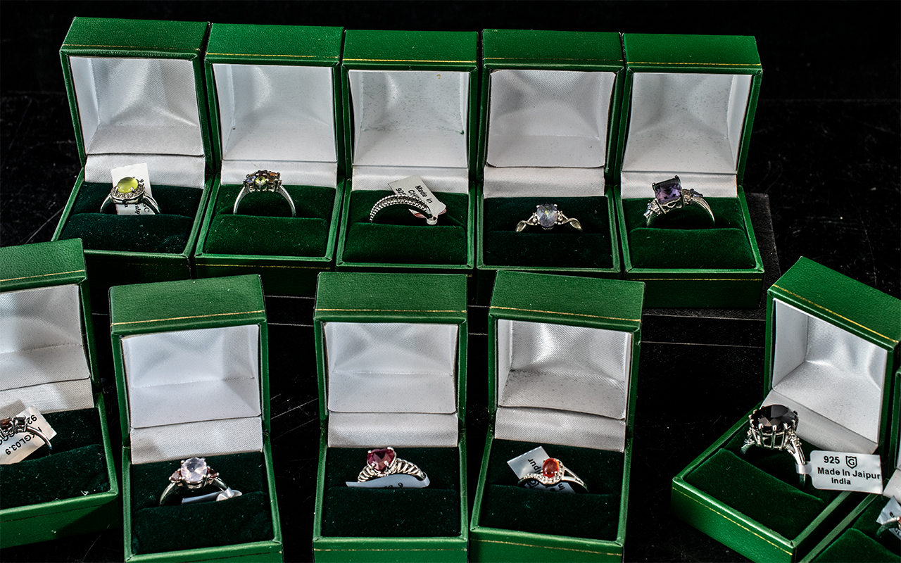 Collection of Twelve Silver Dress Rings, set with coloured crystals, stones, pearls, etc. - Image 2 of 2