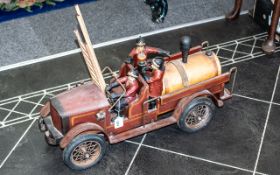 Reproduction Wooden Fire Engine in an old fashioned style, measures length 28",