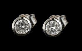 Ladies Fine Pair of 18ct White Gold Diamond Stud Earrings the diamonds of excellent colour and