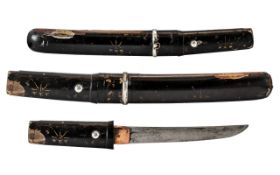 Japanese 19th Century Superior Short Dagger ( Tanto ) and Scabbard ( Saya ) With Solid Silver