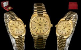 Omega - Gold Plated Ladies Automatic Seamaster Wrist Watch, Features Champagne Dial, Date / Display,