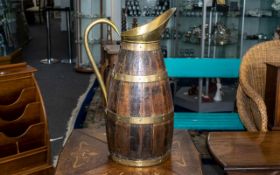 Victorian Period ( Early ) Oak and Brass Banded Large Milk Jug / Pitcher.