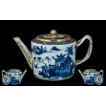 Chinese 18th Century Blue and White Finely Detailed Ceramic Teapot and Cover,