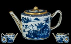 Chinese 18th Century Blue and White Finely Detailed Ceramic Teapot and Cover,