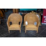 Pair of Rattan Garden/Bedroom Chairs, decorative pattern back with industrial style legs.