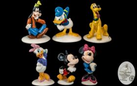 Royal Doulton 70th Anniversary Walt Disney Mickey Mouse Collection of Six Hand Painted Porcelain